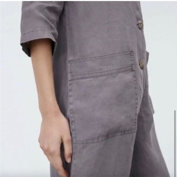 New! Zara The Lillian Gray 100% Linen ButtonFront Jumpsuit Small - Picture 5 of 11